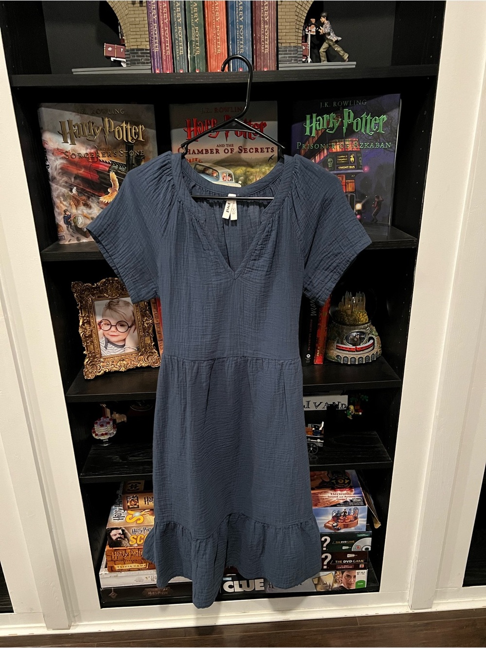 Pact Navy Short Sleeve Cotton Peasant Dress